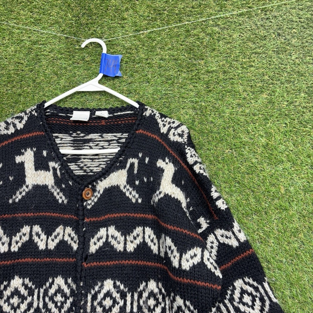 111 State Wool Sweater Mens Medium Grandpa Cardigan Zip Up Aztek AOP 90s Vintage - Picture 3 of 11